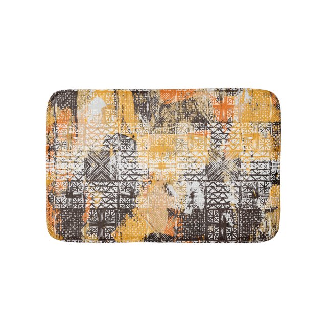 Geometric Boho Tribal Distressed Pattern Bath Mat (Front)