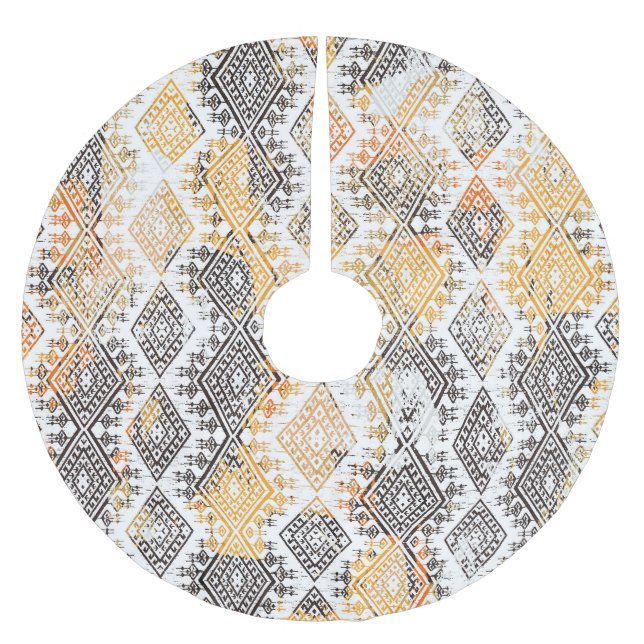 Geometric Boho Tribal: Distressed Pattern. Brushed Polyester Tree Skirt (Front)