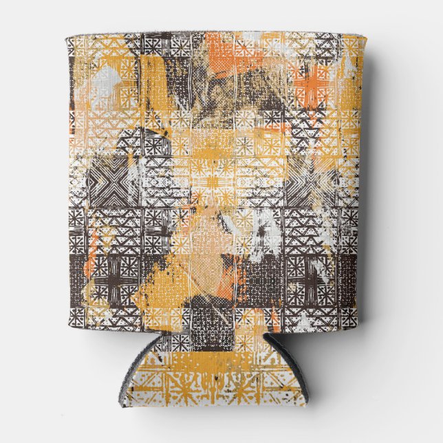 Geometric Boho Tribal Distressed Pattern Can Cooler (Front)