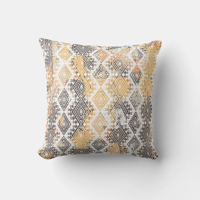 Geometric Boho Tribal: Distressed Pattern. Cushion (Front)