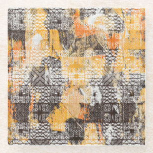 Geometric Boho Tribal Distressed Pattern Glass Coaster