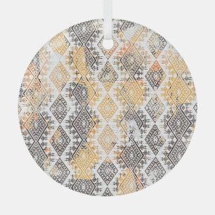 Geometric Boho Tribal: Distressed Pattern. Glass Tree Decoration