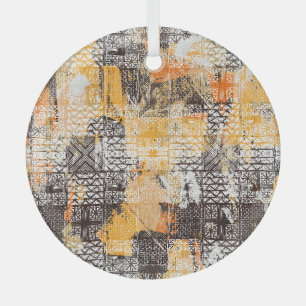 Geometric Boho Tribal Distressed Pattern Glass Tree Decoration