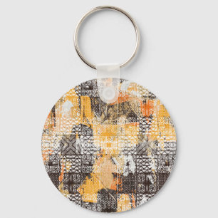 Geometric Boho Tribal Distressed Pattern Key Ring