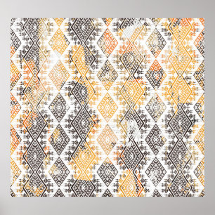 Geometric Boho Tribal: Distressed Pattern. Poster