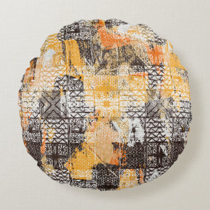 Geometric Boho Tribal Distressed Pattern Round Cushion