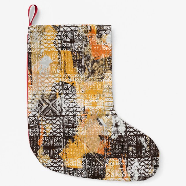 Geometric Boho Tribal Distressed Pattern Small Christmas Stocking (Front)