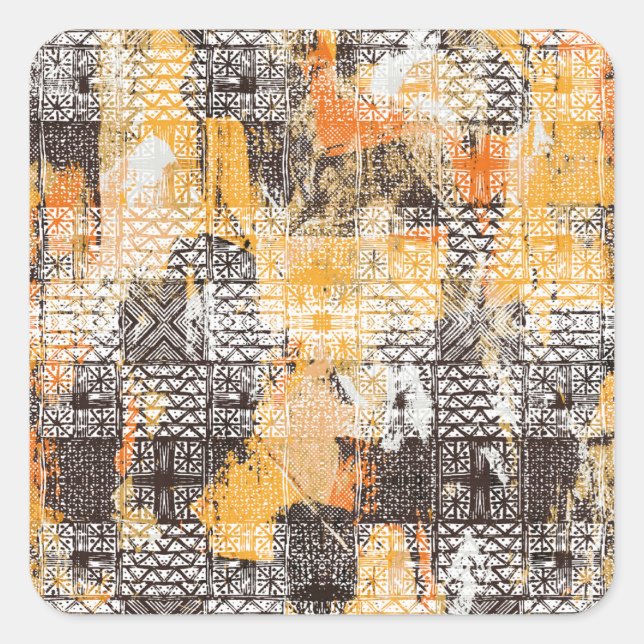 Geometric Boho Tribal Distressed Pattern Square Sticker (Front)