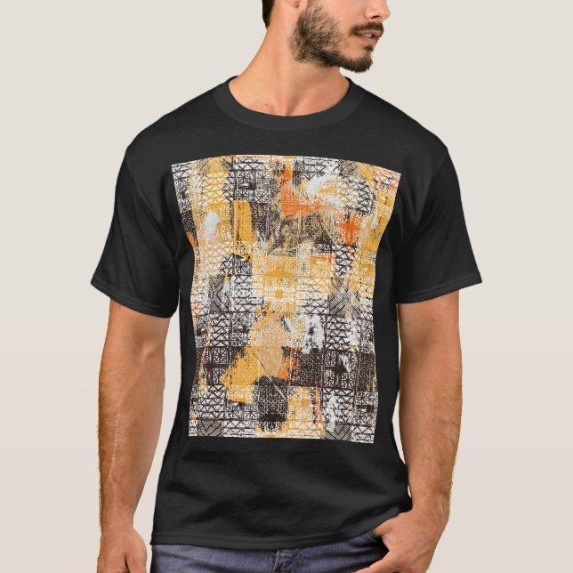 Geometric Boho Tribal Distressed Pattern T-Shirt (Front)