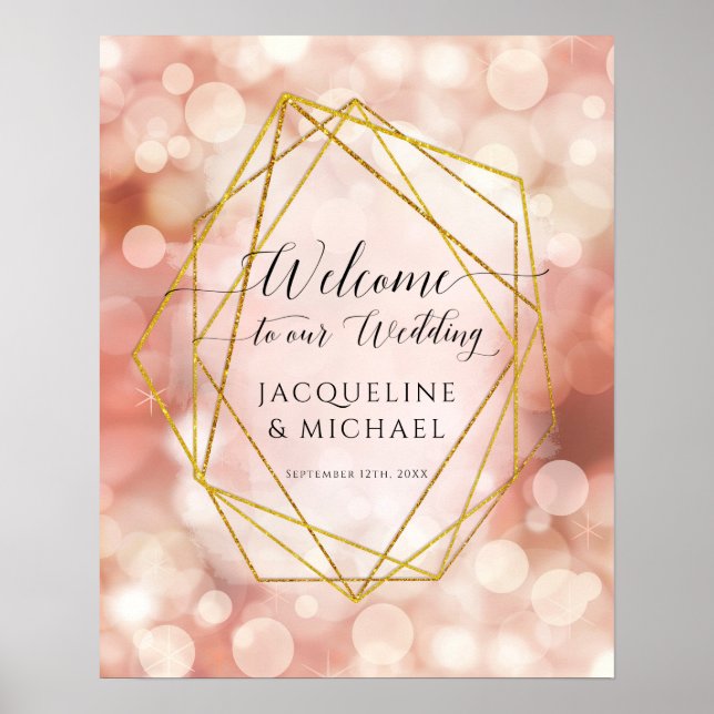Geometric Bokeh Pink Rose Gold  Welcome Wedding Poster (Front)