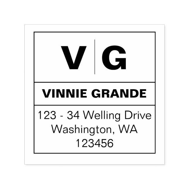 Geometric Bold Monogram Return Address Square Self-inking Stamp (Design)