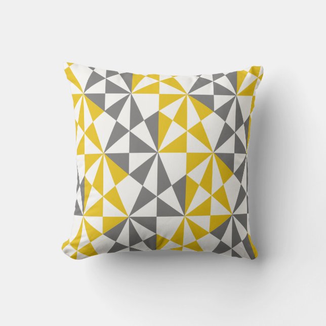 Geometric Bold Retro Funky Mustard Yellow Grey Cushion (Front)