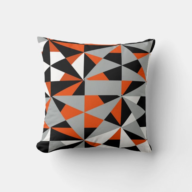Geometric Bold Retro Funky Orange Black White Cushion (Front)