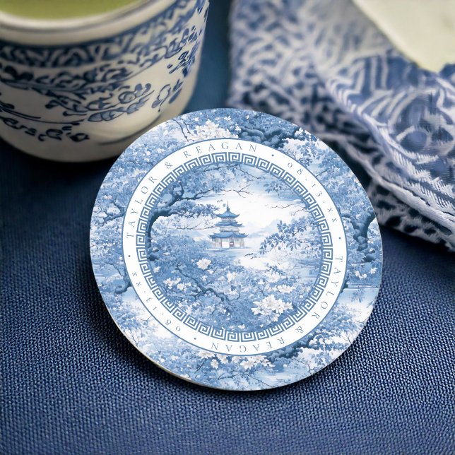 Geometric Border Chinoiserie Pattern ID1094 Round Paper Coaster (Creator Uploaded)