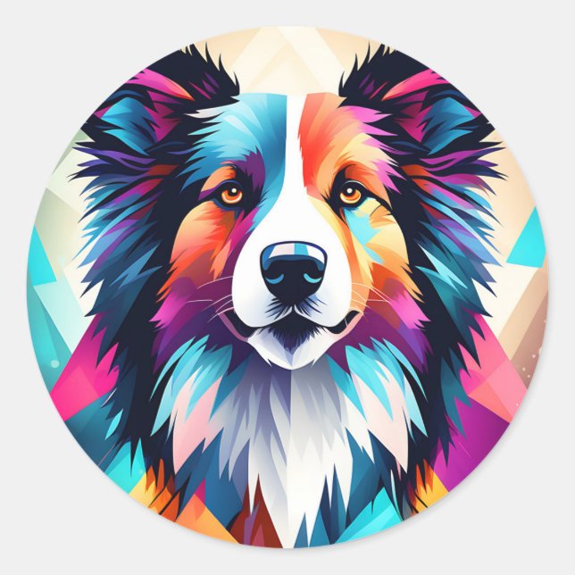 Geometric Border Collie Dog Classic Round Sticker (Front)