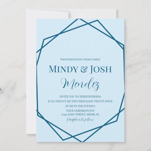 Geometric Border Soft Blue Wedding Invitation (Front)