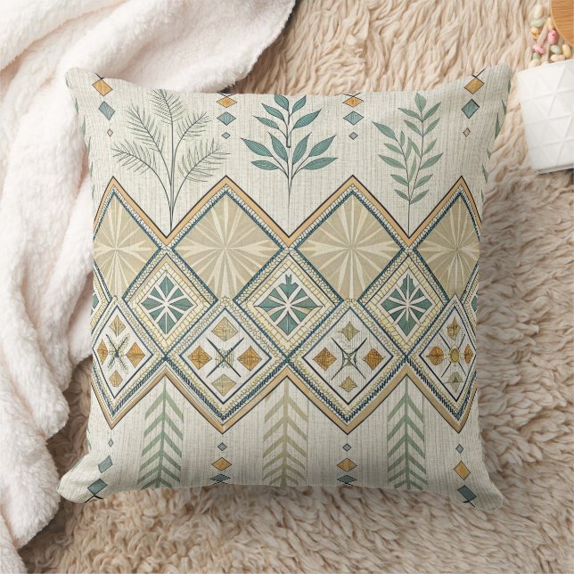Geometric Botanical Folk Art Seamless Pattern Cushion (Blanket)