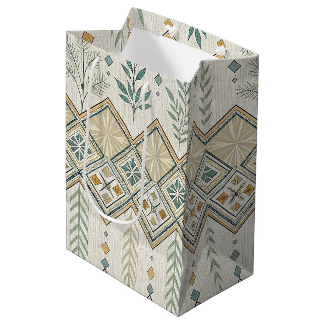 Geometric Botanical Folk Art Seamless Pattern Medium Gift Bag (Front Angled)