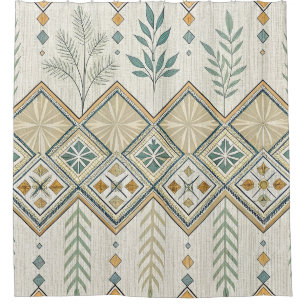 Geometric Botanical Folk Art Seamless Pattern Shower Curtain