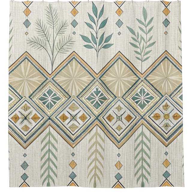 Geometric Botanical Folk Art Seamless Pattern Shower Curtain (Front)
