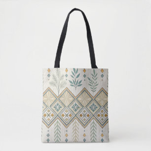 Geometric Botanical Folk Art Seamless Pattern Tote Bag