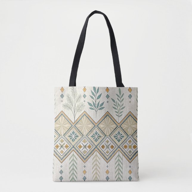 Geometric Botanical Folk Art Seamless Pattern Tote Bag (Front)