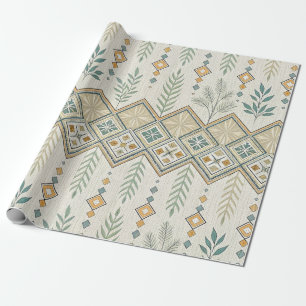 Geometric Botanical Folk Art Seamless Pattern Wrapping Paper