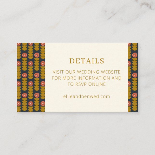 Geometric Botanical Gold Navy Wedding Website Encl Enclosure Card (Front)