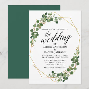 Geometric Botanical Green Eucalyptus Wedding Invitation