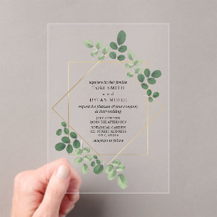 Geometric Botanical Greenery Wedding Acrylic Invitations