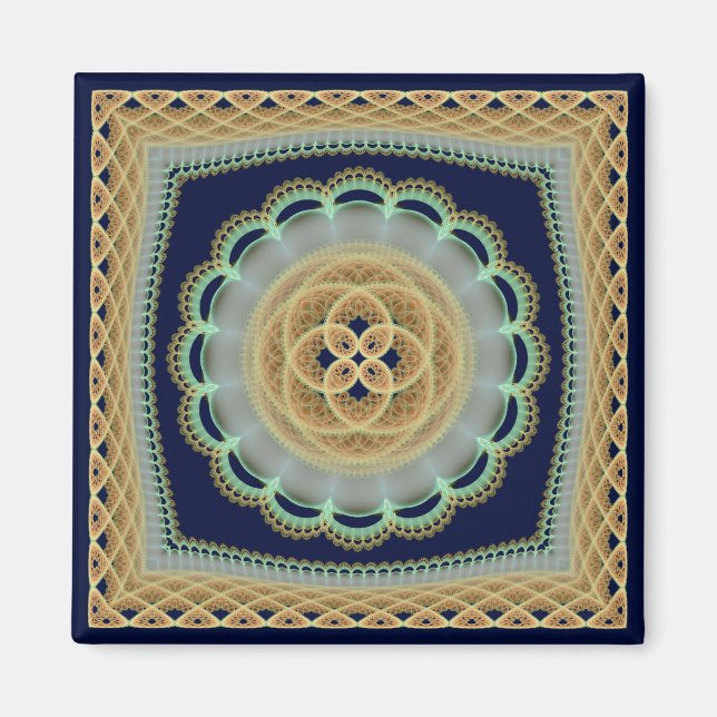 Geometric bright fractal framed ornament magnet (Front)