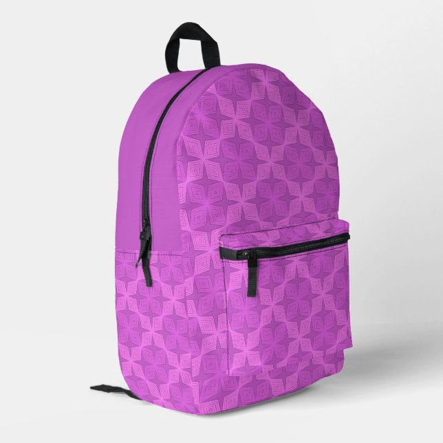Geometric bright lilac art deco printed backpack (Back Corner Left)