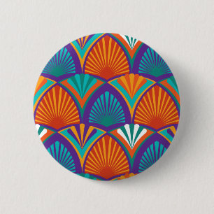 Geometric bright pattern with palm leaves, flowers 6 cm round badge