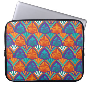 Geometric bright pattern with palm leaves, flowers laptop sleeve