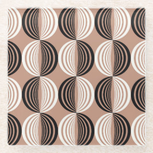 Geometric Brown Circles Seamless Design Glass Coaster