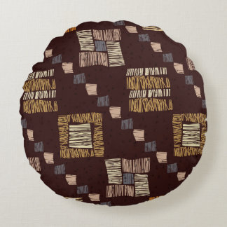 Geometric Brown Ethnic Tribal Background Round Cushion
