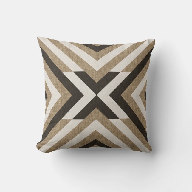 Geometric Brown Faux Burlap Cushion (Front)