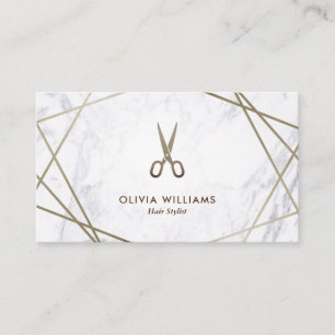 Geometric Brown Gold Scissors Marble Hair Stylist Business Card