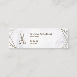 Geometric Brown Gold Scissors Marble Hair Stylist Mini Business Card