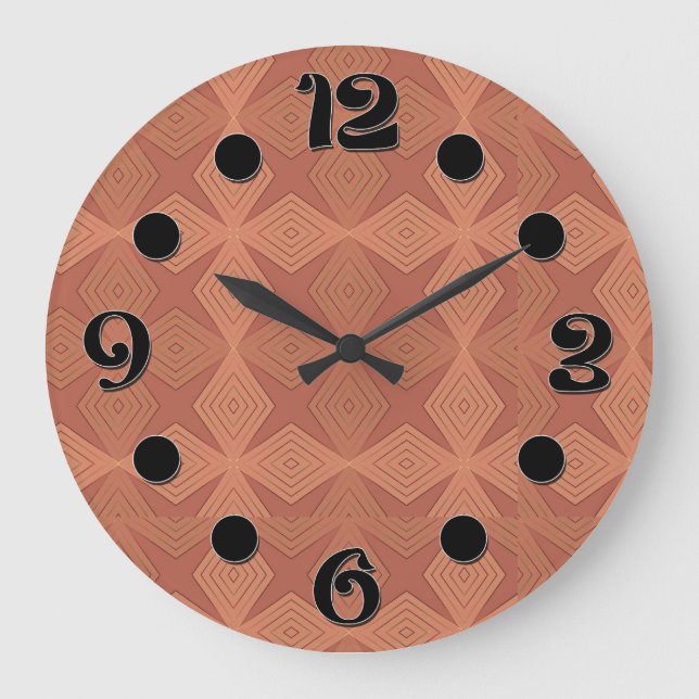 Geometric brown terracotta art deco large clock (Front)