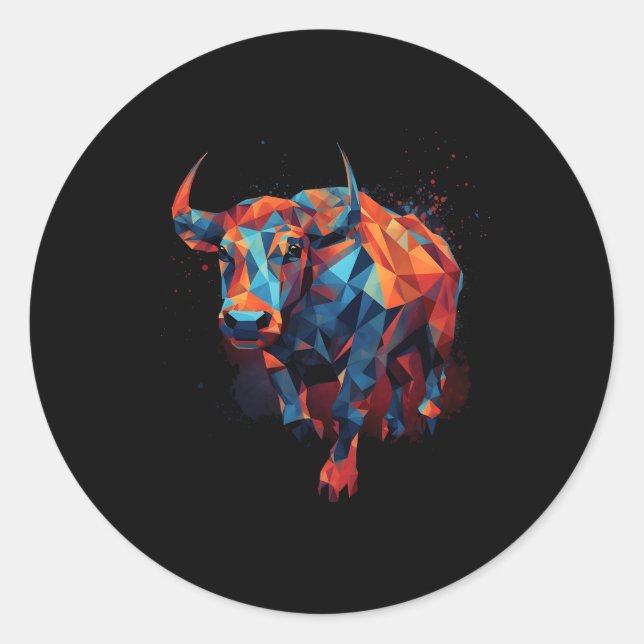 Geometric Bull Animal Pattern Bull Classic Round Sticker (Front)