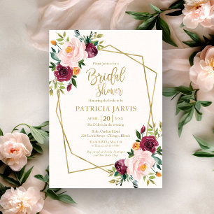 Geometric Burgundy Blush Floral Bridal Shower Invitation
