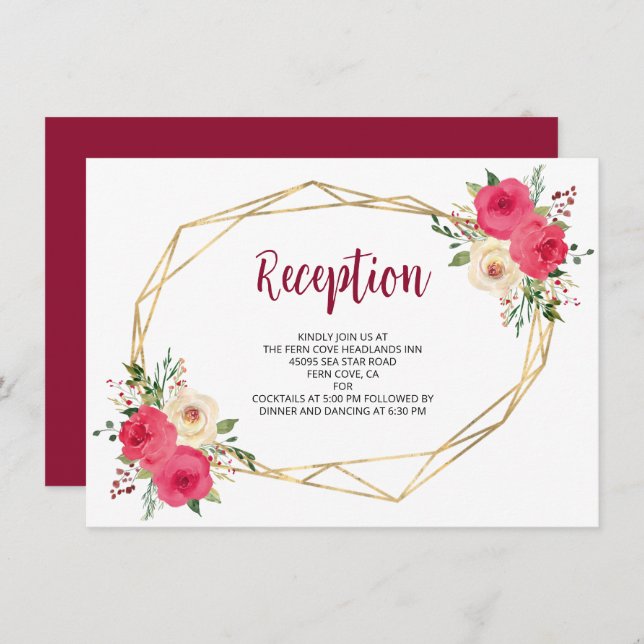 Geometric Burgundy Boho Floral Wedding Reception Enclosure Card (Front/Back)