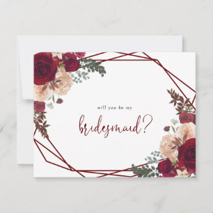 Geometric Burgundy Bridesmaid Proposal Note Card