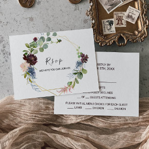 Geometric Burgundy Floral Greenery Menu Choice