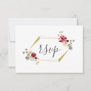Geometric Burgundy Flower Eucalyptus Wedding RSVP Card