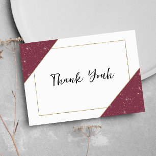 Geometric burgundy gold sparkle glitter  Thank You Enclosure Card