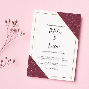 Geometric burgundy gold sparkle glitter Wedding Invitation