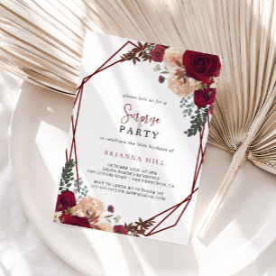 Geometric Burgundy Pink Floral Surprise Party  Invitation