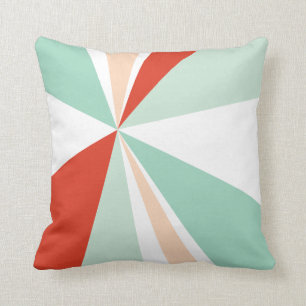 Geometric Burst Triangle Art Red Peach Seafoam Cushion